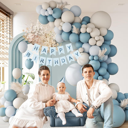 141Pcs Dusty Blue Balloons, Dusty Blue Balloon Arch Kit with White Sand Balloons for Gender Reveal Baby Shower Birthday Party Decorations