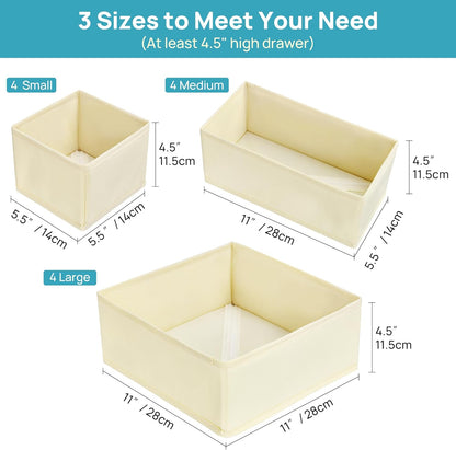 12 Pack Baby Clothes Organizer, Dresser Drawer Organizer for Baby Clothing, Foldable Fabric Closet Drawer Storage Bins, Nursery Dresser Dividers for Bra, Socks, Ties, Scarf