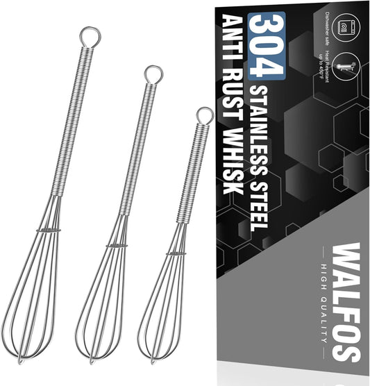 Mini Whisk,304 Anti-Rust Small Whisk,Sturdy Stainless Steel Wire Tiny Whisks 6+7+8In,Ideal for Mixing Individual Eggs, Jams, Spices and Other Small Portion Ingredients.(3Pcs）