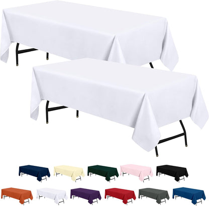 2 Pack 6 Foot Rectangle Table Cloth [60X102 Inches, White] Stain and Wrinkle Resistant Tablecloth Washable Polyester Cover for Dining, Buffet Parties, Picnic and Weddings