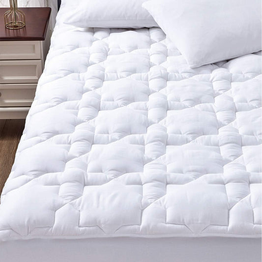 Twin XL Cotton Mattress Pad Deep Pocket Quilted Mattress Cover Extra Long for College Dorm Pillowtop Mattress Protector up to 20", Fitted Sheet Mattress Cover, 39X80 Inches, White