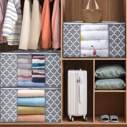 Storage Bags 100L 2-Pack Large Blanket Clothes Organization and Storage Containers for Bedding, Comforters, Foldable Organizer with Reinforced Handle, Clear Window, Sturdy Zippers, Light Grey