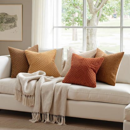 Fall Rust Throw Pillow Covers Soft Corduroy Decorative Set of 2 Boho Striped Pillow Covers Pillowcases Farmhouse Home Decor for Couch Bed Sofa Living Room 18X18 Inch