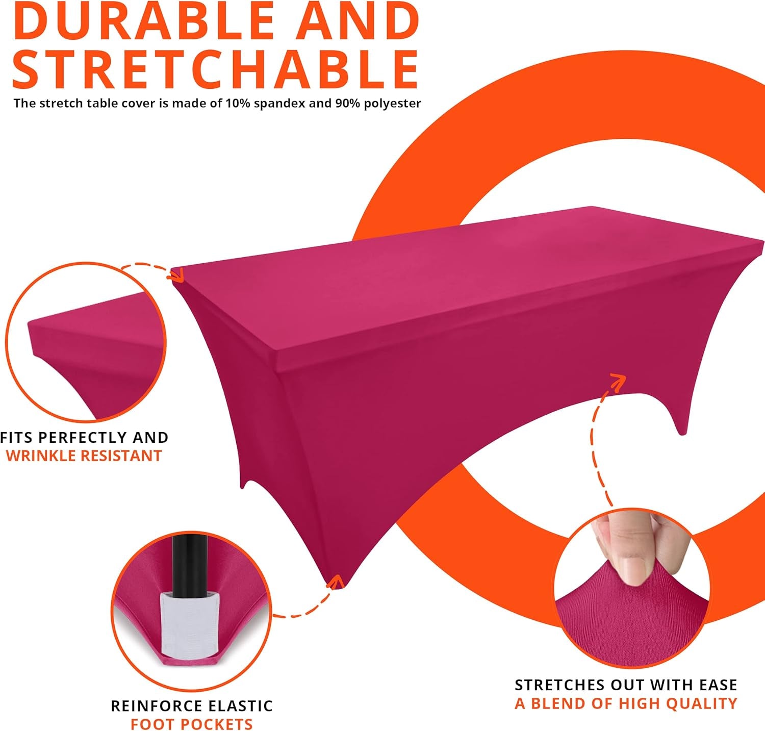 Spandex Tablecloth 2 Pack [6FT, Fuchsia] Tight, Fitted, Washable and Wrinkle Resistant Stretch Table Cloth Rectangle Cover for Trade Show, Weddings & Parties [72Lx30Wx30H Inch]