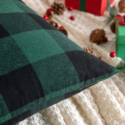 Pack of 2 Christmas Buffalo Check Plaids Porch Throw Pillow Covers Classic Retro Linen Farmhouse Cushion Case Soft Pillowcases for Home Decor Sofa Bedroom Couch 18 X 18 Inch Green and Black