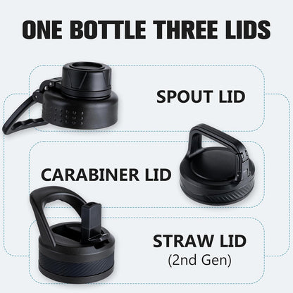 32 Oz Insulated Water Bottle – Portable Stainless Steel Flask with 3 Lids (Straw, Spout, Carabiner) | Leakproof, for Gym, Hiking, Work, Travel & Everyday Use (Olive Green)