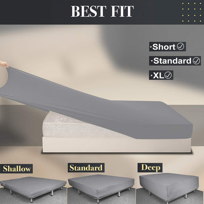 Twin Size Fitted Sheet Only - 4-Way Stretch Knit, Snug Fit, Wrinkle Free & Stay in Place, No More Slipping off for Mattress, Soft & Comfortable - Light Gray, Twin