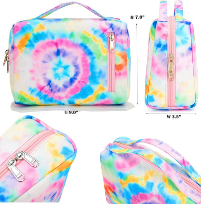Toiletry Bag Travel Makeup Bag Portable Cosmetic Bag Organizer for Women and Girls (Tie Dye Blue)