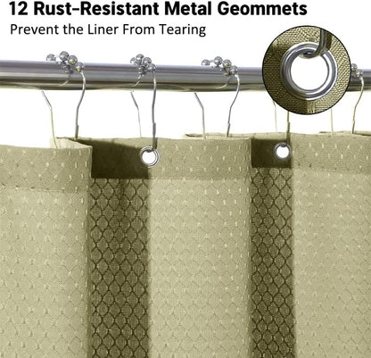 Waffle Weave Shower Curtain, Heavy Duty Fabric Cloth, Waterproof, Machine Washable, Hotel Spa Luxury Quality, 72 X 72 Inches for Standard Bathroom and Shower, 12 Metal Hooks, Charcoal Gray