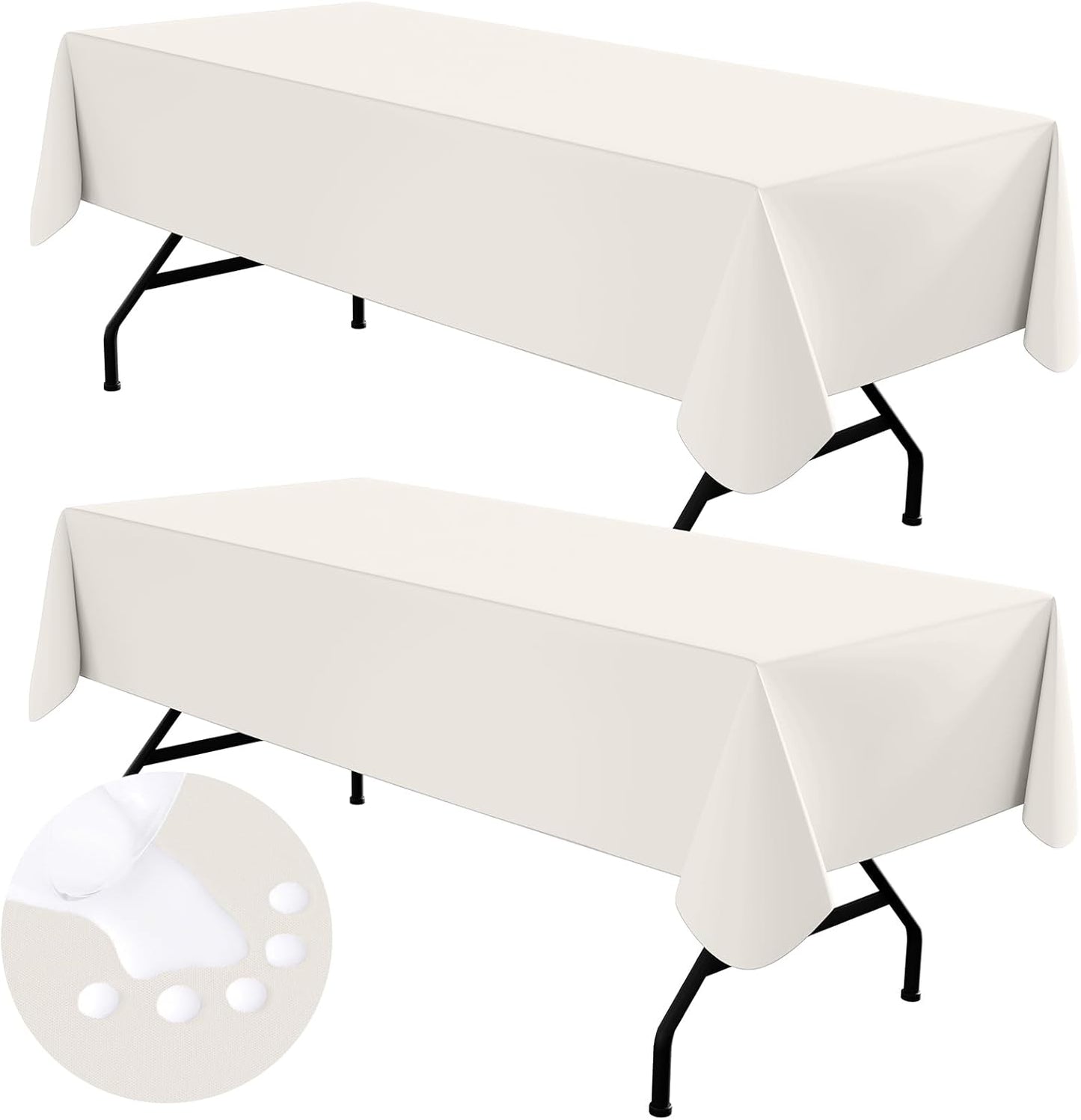 2 Pack Rectangle Vinyl Tablecloth, Waterproof Spillproof Plastic Flannel Backed Table Cloth, Wipe Clean Table Cover for Dining Table, Buffet Parties and Camping (Beige, 52" X 70")