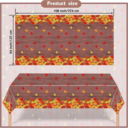 3 Pack Fall Wood Grain Maple Leaves Tablecloth 54 X 108 Inch Thanksgiving Party Tablecovers Disposable Waterproof Plastic Autumn Harvest Theme Table Cloth Rectangle for Dinner Home Table Decor