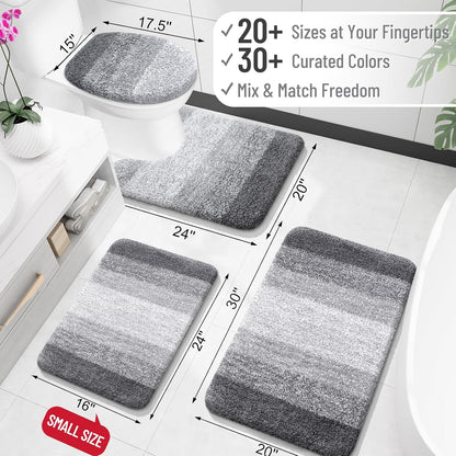 Bathroom Rugs Mat 24X16, Extra Soft Absorbent Microfiber Bath Rugs, Rubber Backing, Quick Dry, Machine Washable Bath Mats for Bathroom Floor, Tub and Shower, Home Decor Accessories, Grey