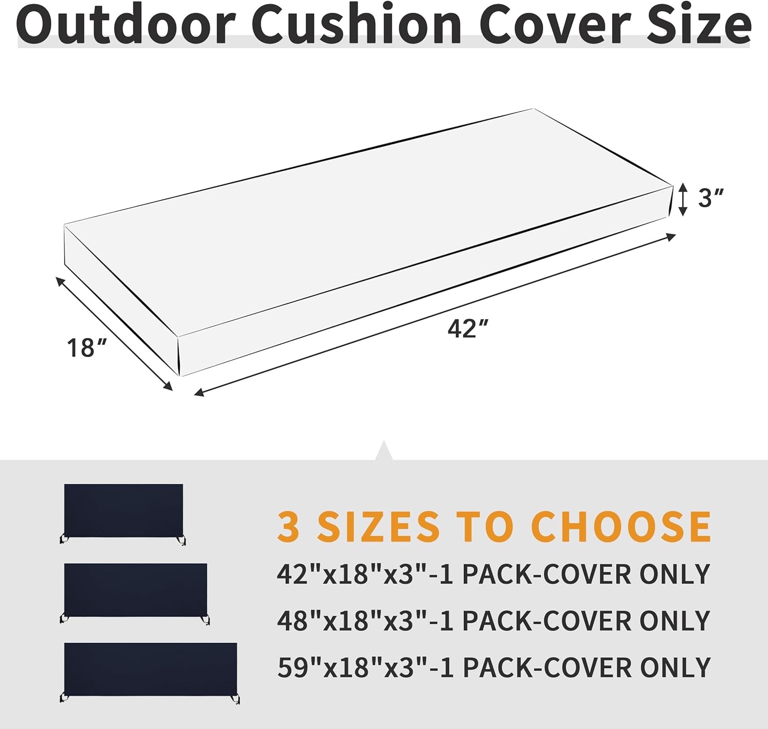 42X18X3 Inch Waterproof Outdoor Couch Bench Cushion Covers Only Replacement Non-Slip Patio Seat Cushion Slipcover with Zipper and Adjustable Straps Navy