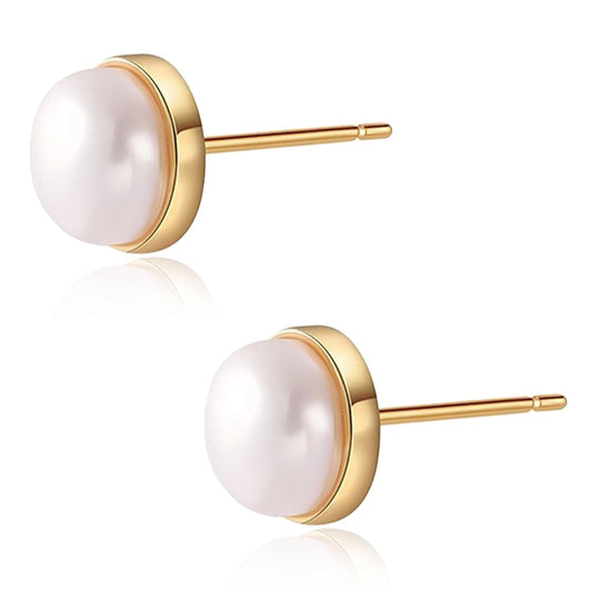 14K Gold round Stone Stud Earrings Hypoallergenic Minimalist Women'S Jewelry, round Boho Fashion Simple Turquoise Jewellery, Handmade Holiday Gift Earrings for Her (B)
