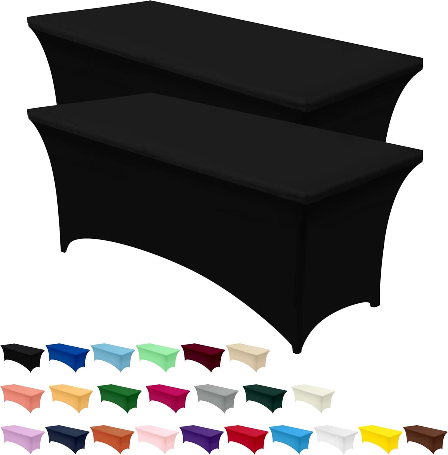 Spandex Tablecloth 2 Pack [6FT, Black] Tight, Fitted, Washable and Wrinkle Resistant Stretch Rectangular Patio Table Cover for Event, Wedding, Banquet & Parties [72Lx30Wx30H Inch]