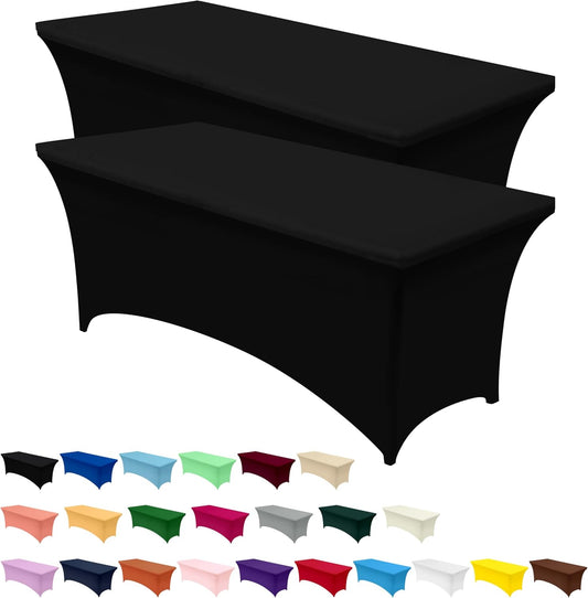 Spandex Tablecloth 2 Pack [6FT, Black] Tight, Fitted, Washable and Wrinkle Resistant Stretch Rectangular Patio Table Cover for Event, Wedding, Banquet & Parties [72Lx30Wx30H Inch]