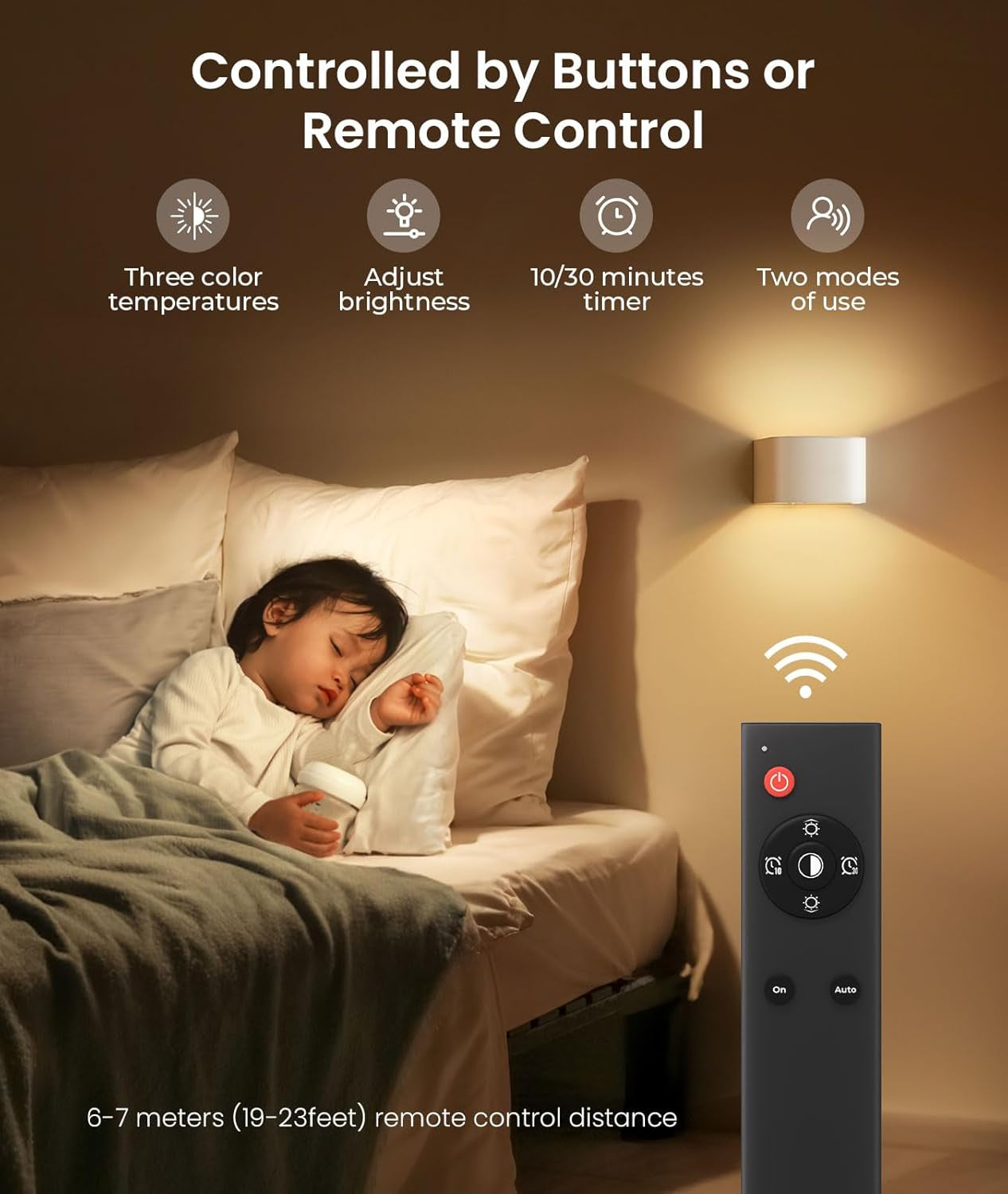 Motion Sensor Wall Light with Remote Control 3 Colors Wireless Wall Sconces LED Indoor up and down Wall Lamp 5000Mah Rechargeable Battery Powered Wall Lamps Brightness Adjustable, White 2 Pack