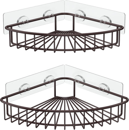 2-Pack Corner Shower Caddy, SUS304 Stainless Steel, Wall Mounted Bathroom Shelf with Adhesive, Storage Organizer for Toilet, Dorm and Kitchen (Bronze)