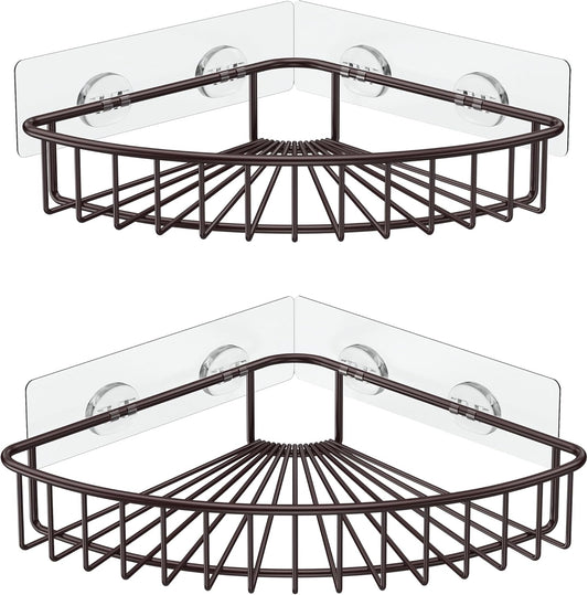 2-Pack Corner Shower Caddy, SUS304 Stainless Steel, Wall Mounted Bathroom Shelf with Adhesive, Storage Organizer for Toilet, Dorm and Kitchen (Bronze)