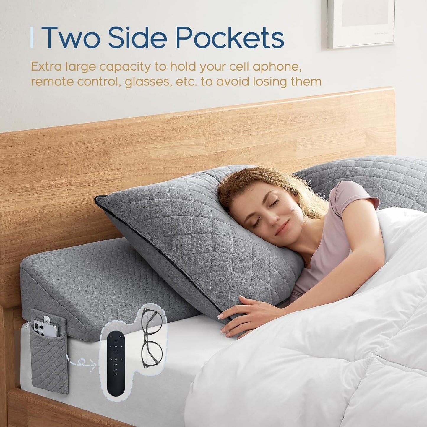 King Size（76"X10"X6"） Bed Wedge Pillow for Headboard - Upgraded Bed Gap Filler King between Mattress and Headboard - Wedge Headboard Pillow - Grey