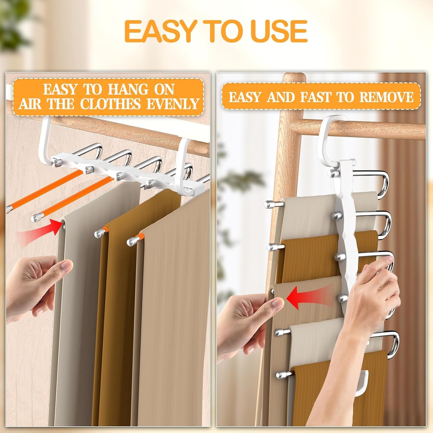 Space-Saving Non-Slip Pants Hangers - 1 Pack for Organizing Jeans, Trousers, Scarves, Leggings, and Skirts (Orange)