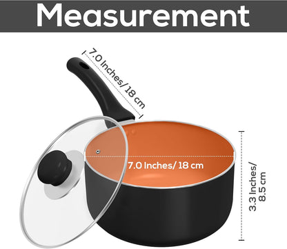 Detachable Handle Nonstick Saucepan with Glass Lid, Multipurpose Use for Home, Kitchen or Restaurant (Copper)