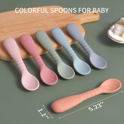 Silicone Baby Feeding Spoons [6 Pack] - First Stage Infant Spoons, Training Spoon for Self Feeding Babies and Toddlers