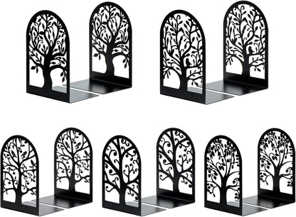 Book Ends, Metal Bookends for Shelves, Modern Tree Book Ends Decorative, Heavy Duty Book Holders Book Stoppers for Home Office Decor, 6.9"X4.7"X3.5" (5 Pairs/10 Pcs)