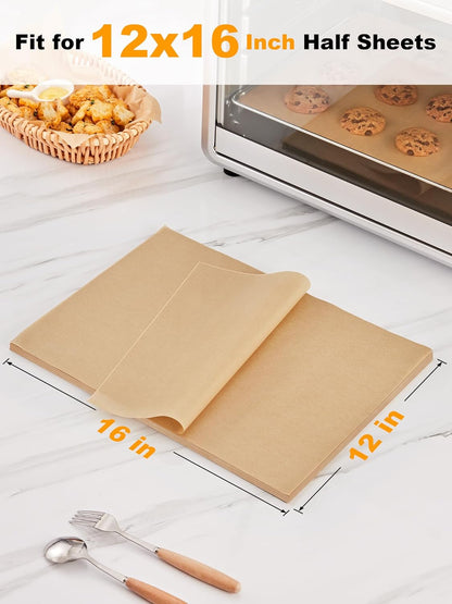 50 Pcs Parchment Paper Baking Sheets, 12X16 Inches Non-Stick Precut Baking Parchment, for Baking Grilling Air Fryer Steaming Bread Cup Cake Cookie and More (Unbleached)