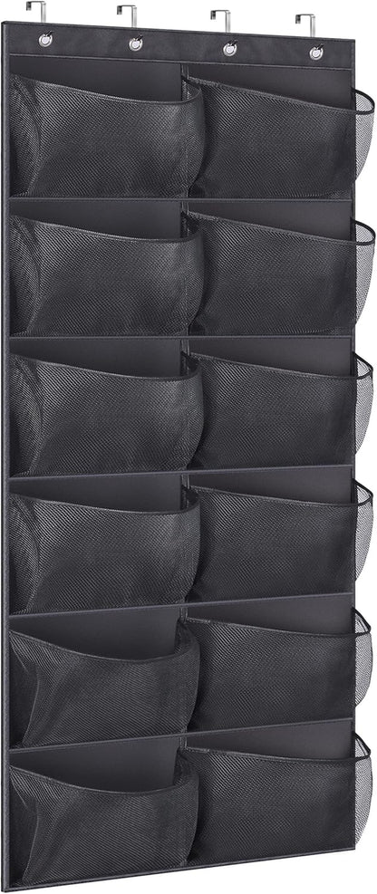 Boots Hanging Shoe Organizer for Closet 12 Extra Large Mesh Pockets over the Door Shoe Rack for Men Shoes Size 16, Black