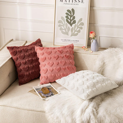 Set of 2 Burgundy Valentines Pillow Covers Heart Love Christmas Decorative Christmas Cute Throw Pillows 18X18 Inch Soft Plush Faux Wool Farmhouse for Spring Sofa Livingroom Bed