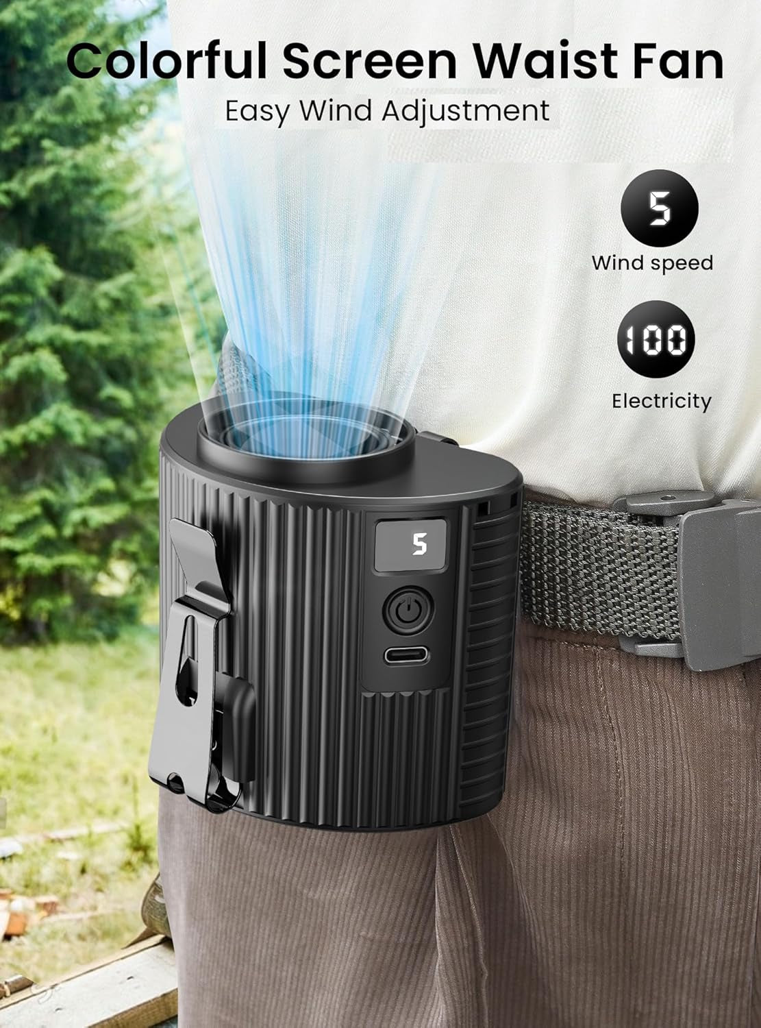 Latest Portable Waist Fan with LED Display, Personal Cool Clip Fan with 5 Speeds, 11000 RPM Strong Airflow, Undershirt Clip with 21H Working Time, Wearable Belt Design for Outdoor Jobsite Farm