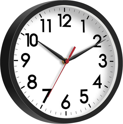 Wall Clock, Modern Small Wall Clocks Battery Operated 8 Inch, Silent Non-Ticking Analog Classic for Office, Home, Bathroom, Kitchen, Bedroom, School(Black)