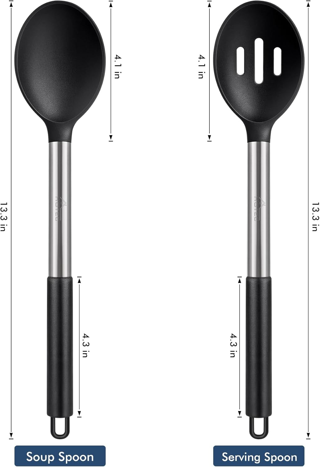 446°F Heat Resistant Large Silicone Cooking Spoon, BPA Free Solid Slotted Spoons, Nonstick Kitchen Cookware Utensils, Mixing, Serving, Stiring Large Spoons, Black