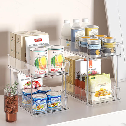2 Pack Snap-Lock Bathroom under Sink Organizers and Storage, 2 Tier Pull Out Medicine Bathroom Cabinet Organizer, Multi-Purpose Kitchen Pantry Organization and Storage with Movable Divider