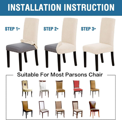 Stretch Dining Chair Covers Set of 2 Chair Covers for Dining Room Parsons Chair Slipcover Chair Protectors Covers Dining, Feature Textured Checked Jacquard Fabric, Natural