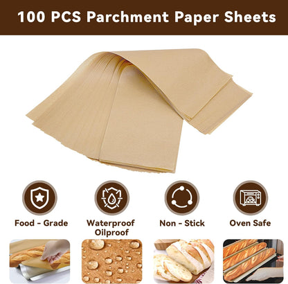 Unbleached Precut Parchment Paper for Baguette Bread Pan - 100-Pack Disposable Baking Sheets for Sourdough French Bread Pans, Non-Stick Baking Accessories