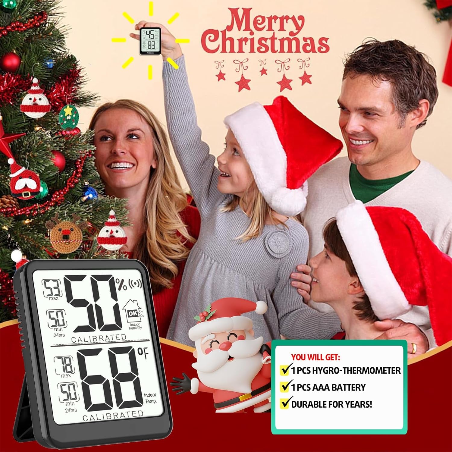Room Thermometer, Digital Small Hygrometer Indoor Thermometer Humidity Gauge, Temperature Humidity Meter with Max/Min Record Monitor Sensor for Home, Plants - Battery Included