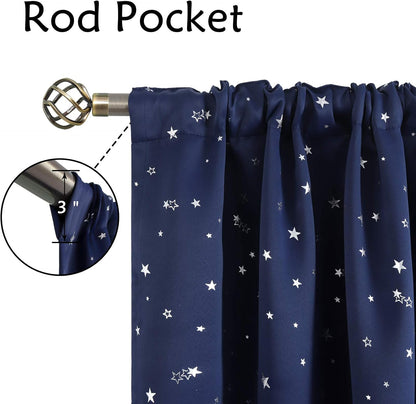 Kids Blackout Curtains for Bedroom, Rod Pocket Room Darkening Curtains Decoration Thermal Insulation Window Drapes for Nursery, Children Room, 2 Panels, Each 42 X 63 Inch, Navy Blue