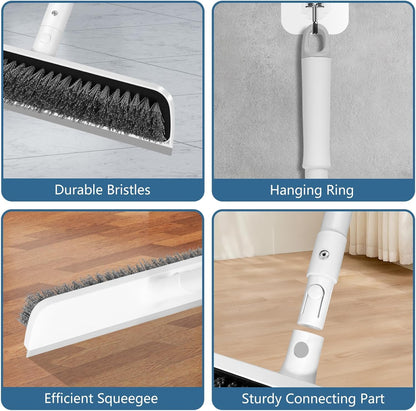 Floor Scrub Brush with 48-Inch Long Adjustable Handle 2 in 1 Scrape Brush Stiff Bristle Floor Scrubber for Cleaning Shower Bathroom Garage Kitchen Wall Deck Tub Tile