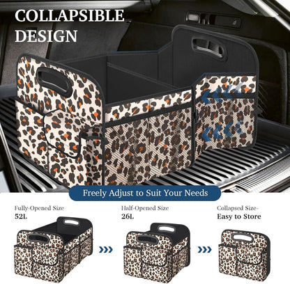 Car Trunk Organizer, Trunk Storage Organizer with Large Capacity Waterproof Collapsible Trunk Organizer for Car Suv/Jeep/Sedan (Leopard Print, Standard)