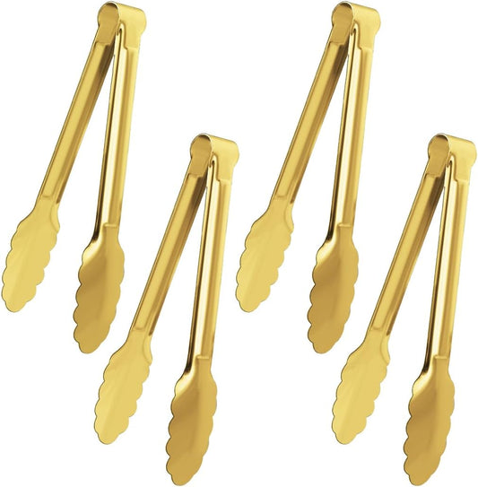 Gold Buffet Tongs - 4 Pack, 9 Inch, Stainless Steel Gold Plated Serving Tongs