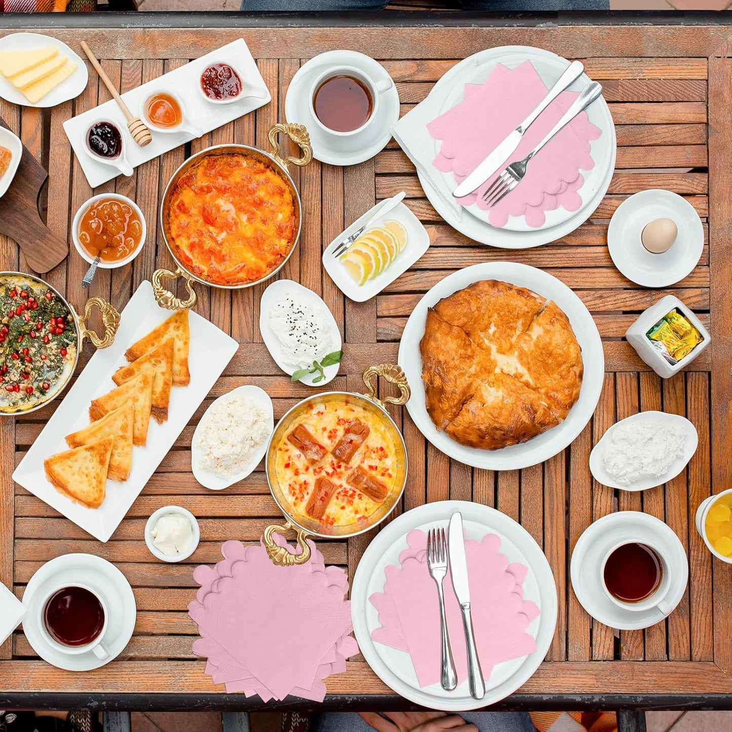 100 Pcs 2-Ply Pink Scalloped Sage Cocktail Napkins Thick Paper Napkins Disposable Party Napkins Beverage Napkins for Birthday, Wedding,Anniversary Party, Baby Shower 5 X 5 Inches (Light Pink)