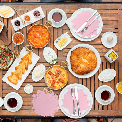 100 Pcs 2-Ply Pink Scalloped Sage Cocktail Napkins Thick Paper Napkins Disposable Party Napkins Beverage Napkins for Birthday, Wedding,Anniversary Party, Baby Shower 5 X 5 Inches (Light Pink)