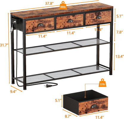 5 Tier Bookshelf with Drawer & Console Table with Charging Station, 3 Drawers and LED Light