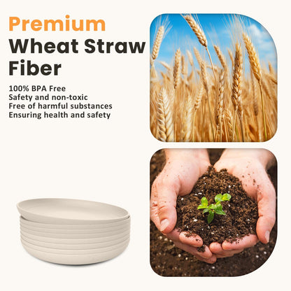 Set of 8 Unbreakable 9-Inch Wheat Straw Dinner Plates, Dishwasher and Microwave Safe, Modern Beige Design