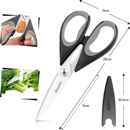 Kitchen Gadgets Utensils Set for Home,  8.5" Kitchen Scissors with Sheath, Black Cooking Scissors, All Purpose Shears
