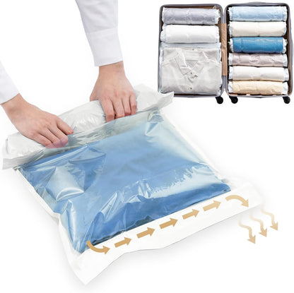 12 Pack Travel Compression Bags, Roll up Space Saver Bags (6 Large+6 Medium), No Vacuum Needed Reusable Packing for Luggage, Suitcase, Backpack, Travel Essentials, Cream