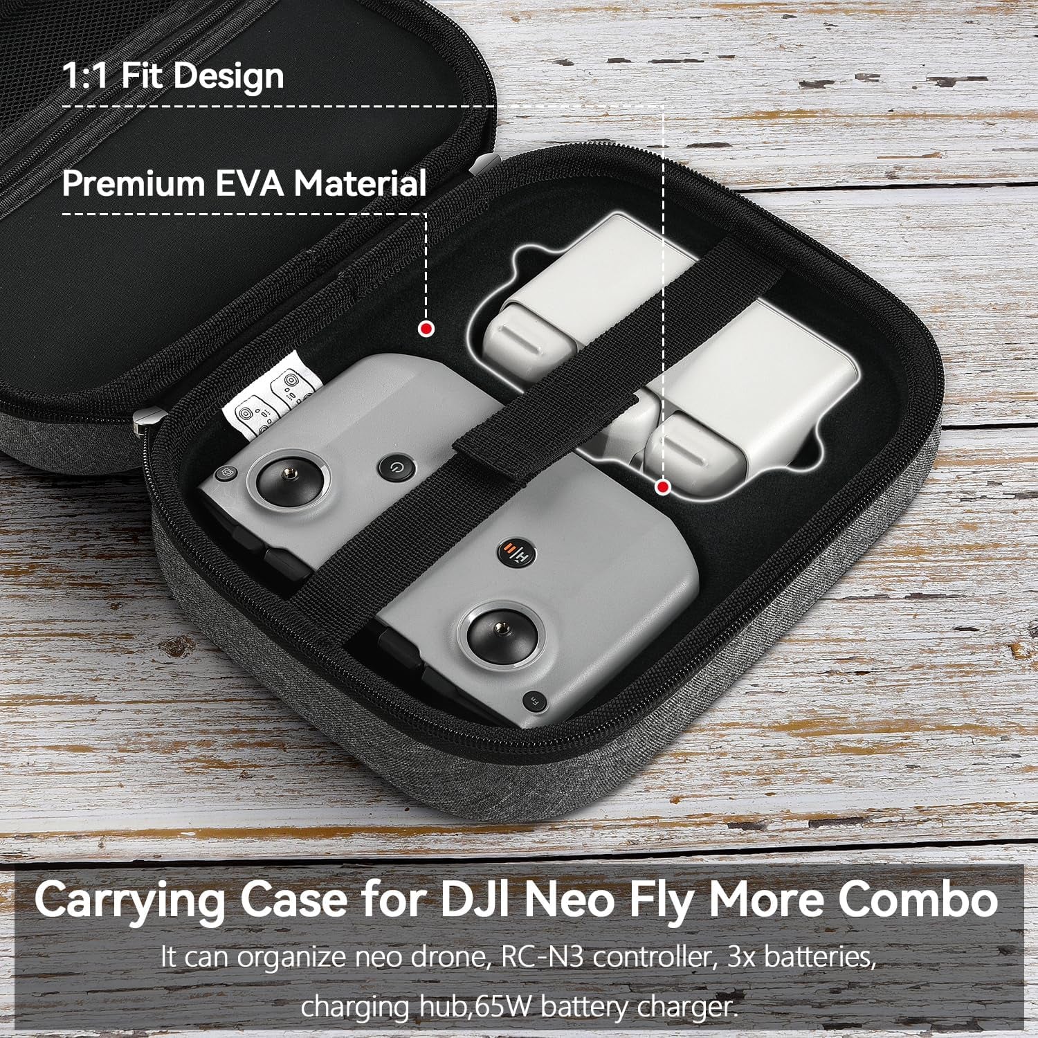Lightweight & Compact Carrying Case for DJI Neo Drone – Easy-To-Carry Hard Bag for Fly More Combo, RC-N3 Controller,Batteries Accessories