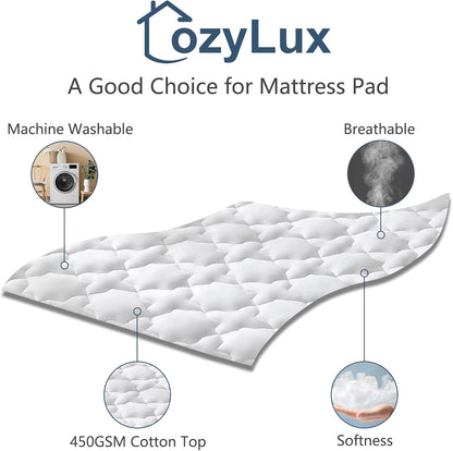 Twin XL Cotton Mattress Pad Deep Pocket Quilted Mattress Cover Extra Long for College Dorm Pillowtop Mattress Protector up to 20", Fitted Sheet Mattress Cover, 39X80 Inches, White